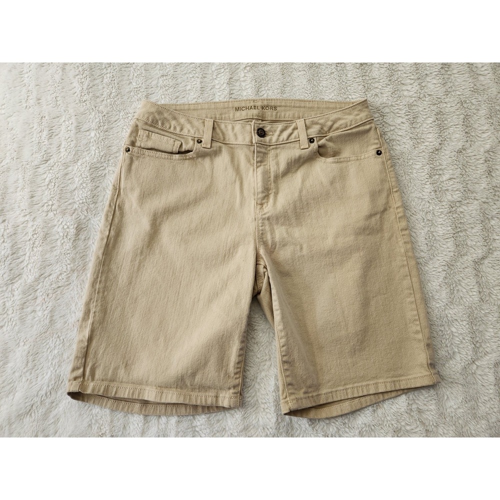 Michael Kors Women's Khaki Tan Bermuda Shorts Size 10 Cotton Stretch Chino